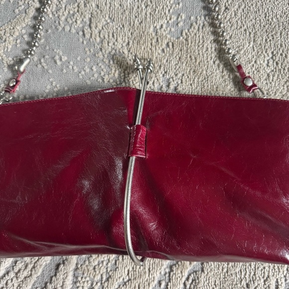Stella Negro red maroon Italian leather chain shoulder bag clutch - Picture 2 of 12